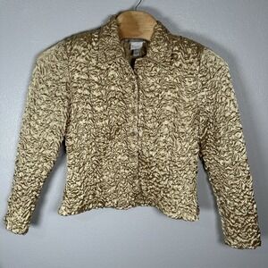 Joseph Ribkoff Size 10‎ Gold Jacket Veston Crinkle Bubble Popcorn Satin Button